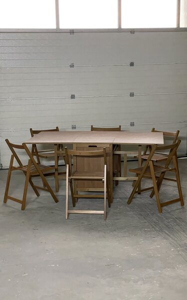 Set masa extensibila + scaune pliante lemn